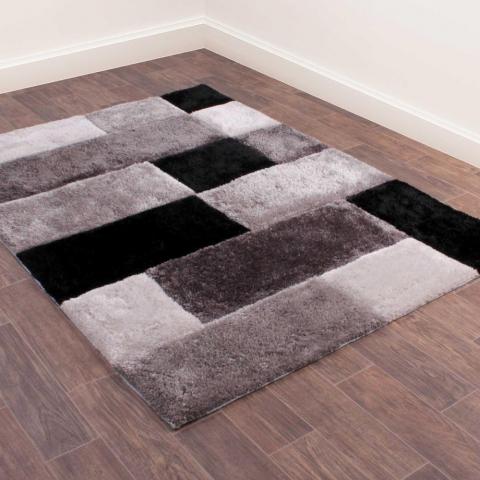 3D Carved Geometric Blocks Rugs in Grey