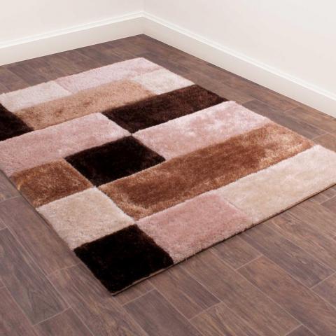 3D Carved Geometric Blocks Rugs in Natural Brown