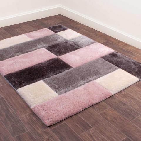 3D Carved Geometric Blocks Rugs in Blush Pink