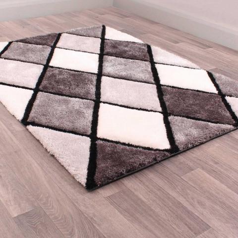 3D Carved Geometric Diamond Rugs in Grey