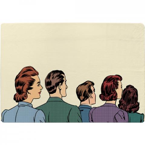 A Crowd Of Spectators Stand Back Retro Style Pop Art Designer Rug - Yellow / 150cm