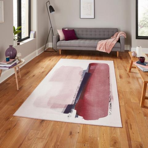 AB0151 Modern Abstract Rug by Michelle Collins in Rose Crimson Pink