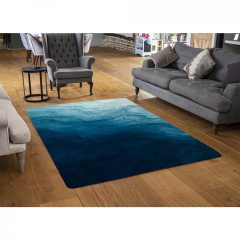 Abstract Blue Liquid Fluid Designer Rug - Blue / 110cm