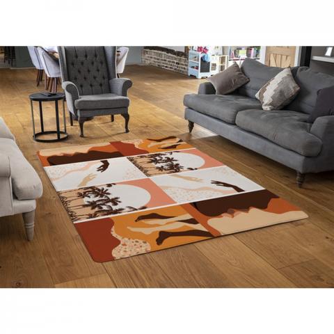 Abstract  Floral Collages, Landscape Scenes Designer Rug - Orange / 110cm