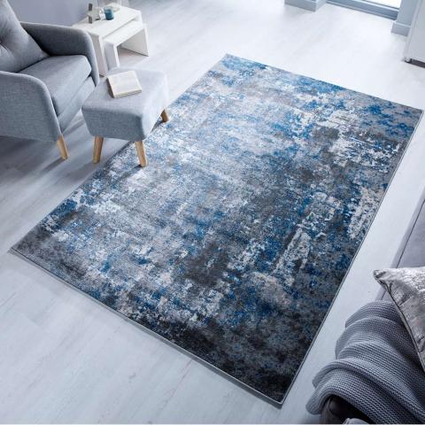 Abstract Wonderlust Blue Grey Rug 