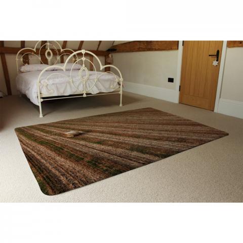 Aerial View Of Hay Bale Fields Designer Rug - Brown / 230cm