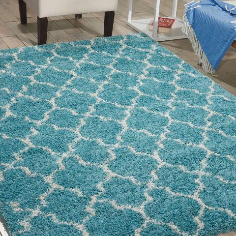 Amore Trellis Shaggy Rug Aqua 