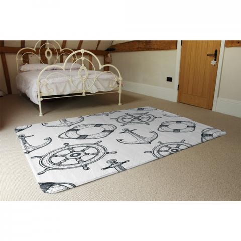 Anchor  Wheel Designer Rug - White / 230cm