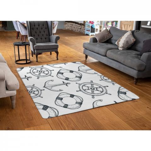 Anchor  Wheel Designer Rug - White / 110cm