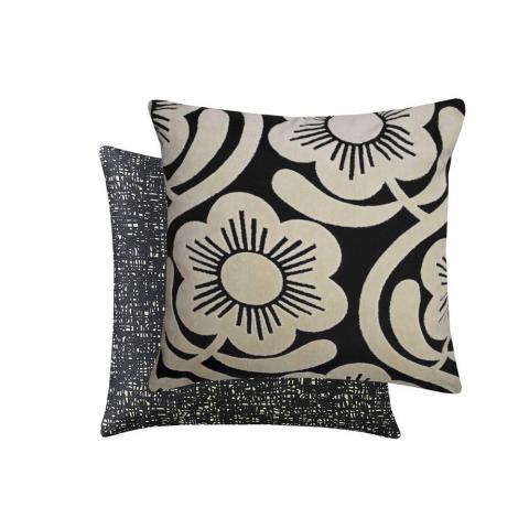 Apple blossom Velvet Cushion in Noir Black by Orla Kiely