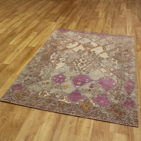 Aqua Silk Rug Grey Brown 