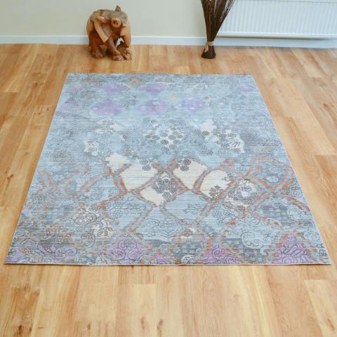 Aqua Silk Traditional Rugs B954b in Grey