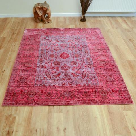 Aqua Silk Traditional Rugs E309c in Brown and Fuchsia Pink