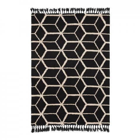 Arabiska Geometrisk 063305 Geometric Tassel Rugs in Black Beige by Brink and Campman