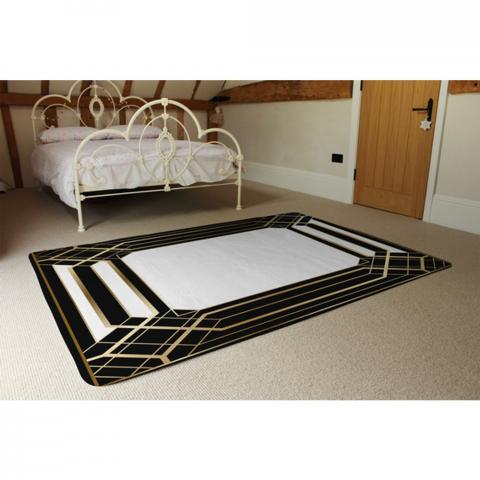 Art Deco Black Frame Designer Rug - Yellow / 230cm