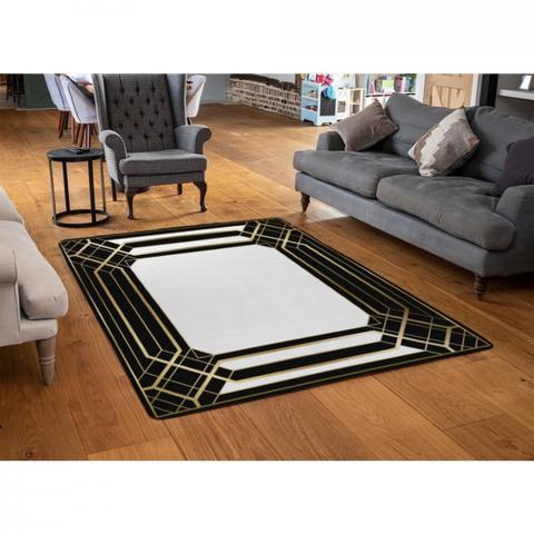 Art Deco Black Frame Designer Rug - Yellow / 110cm