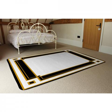 Art Deco Black  Gold Designer Rug - Yellow / 230cm