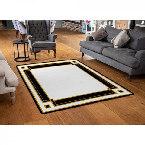 Art Deco Black  Gold Designer Rug - Yellow / 110cm