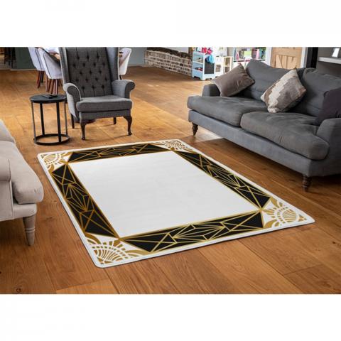 Art Deco Border Designer Rug - Yellow / 110cm