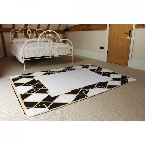 Art Deco Diamond Border Designer Rug - Black / 230cm