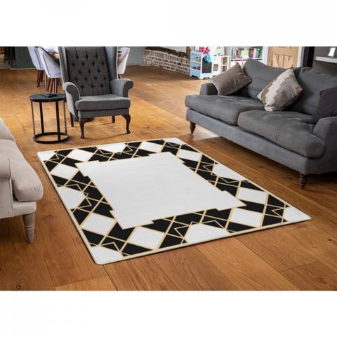 Art Deco Diamond Border Designer Rug - Black / 110cm