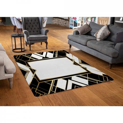 Art Deco Frame Designer Rug - Black / 110cm