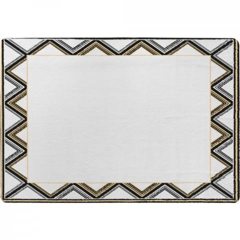 Art Deco Patterned Border Designer Rug - White / 200cm