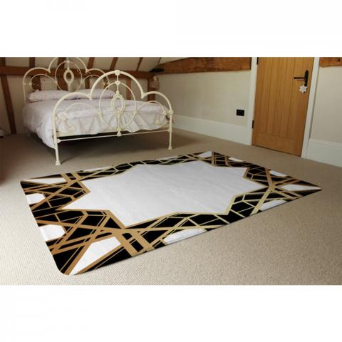 Art Deco Star Border Designer Rug - Yellow / 230cm