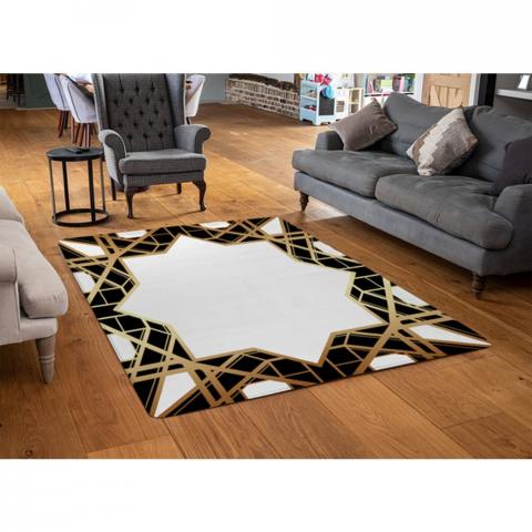 Art Deco Star Border Designer Rug - Yellow / 110cm