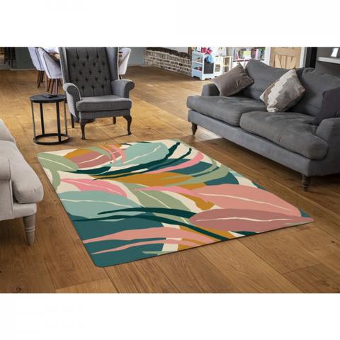 Artistic Abstract Leaves Designer Rug - Yellow / 110cm