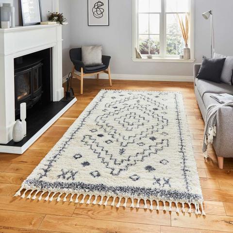 Aspen 1537 Ivory Grey Shaggy Rug 