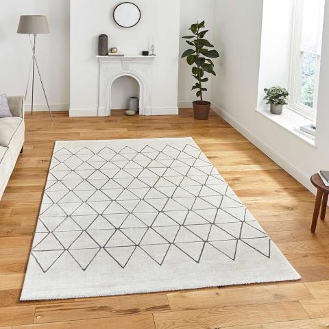 Aurora 54238 Geometric Style Light Beige Grey Rug 