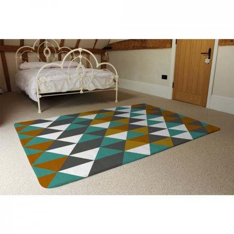 Autumn Geometric Triangles Designer Rug - Green / 230cm