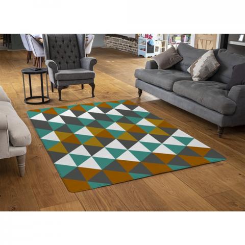 Autumn Geometric Triangles Designer Rug - Green / 110cm