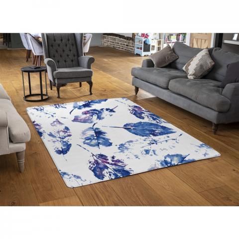 Autumn Leaves Background Designer Rug - Blue / 110cm