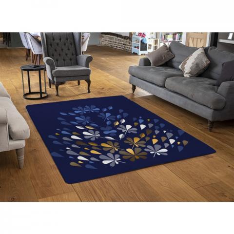 Autumn Print Designer Rug - Blue / 110cm