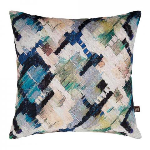 Axel Geometric Painterly Cushion in Blue and Green