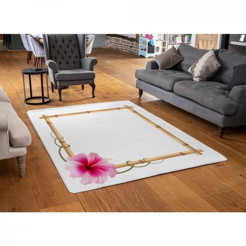 Bamboo Border Designer Rug - White / 110cm