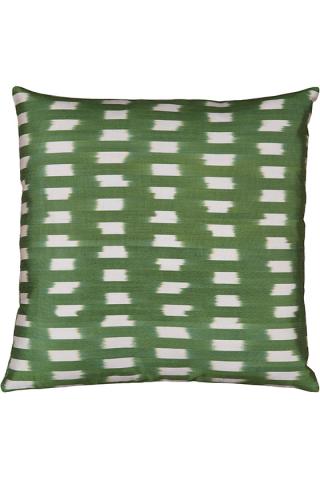 Bar Green Cushion Neutral Green Silk Neutral by The Rug Company, Handwoven silk ikat