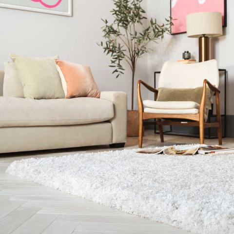 Barnaby Soft Shaggy Rug Plain Off White 