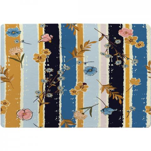 Beautiful Meadow Flowers On Candy Colorful Brush Stripe Designer Rug - Blue / 150cm