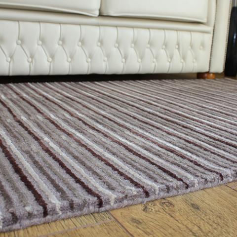 Beige Striped Wool Rug 