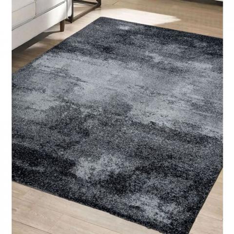 Black Distressed Abstract Rug - Pori - Black / 230cm