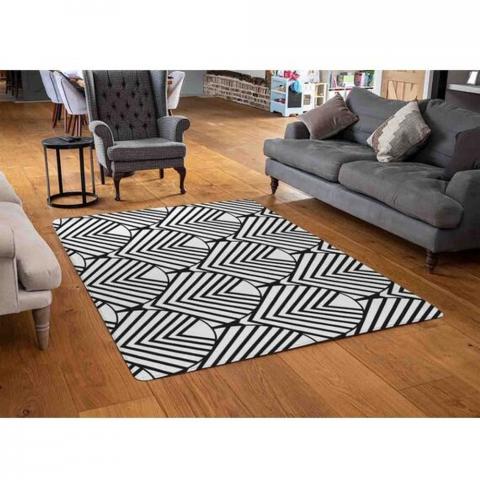 Black Geometric Decoration Designer Rug - Black / 110cm