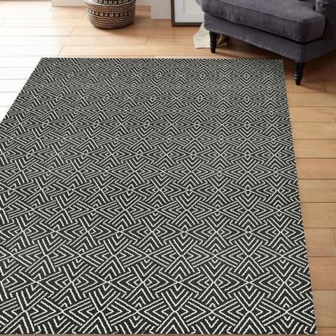 Black Washable Aztec IndoorOutdoor Garden Rug - Ota - Black