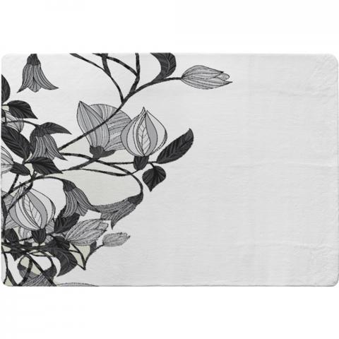 Black  White Flower Illustration Designer Rug - White / 150cm