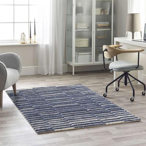 Blue 3D Rug Mason Stripes 7751A 