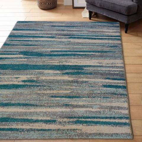 Blue and Grey Abstract Area Rug - Perth - Blue / 170cm