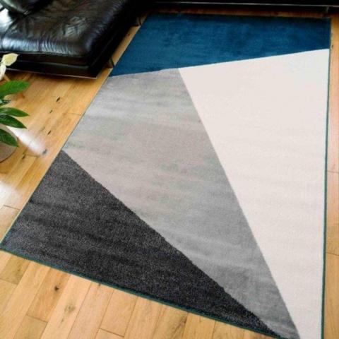 Blue and Grey Geometric Living Room Rug - Ardal - Blue / 3kg / 280cm