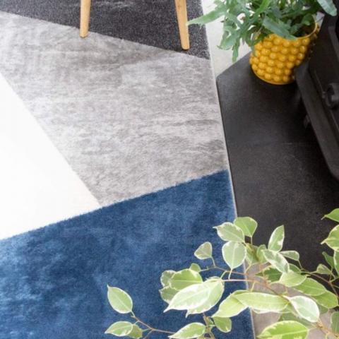 Blue and Grey Geometric Living Room Rug - Ardal - Blue / 3kg / 240cm